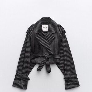 Zara Black Pinstripe Trench Coat